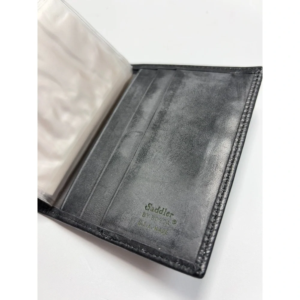 Bosca Saddler Black Real Leather USA Made Money Clip Wallet Removable Passcase